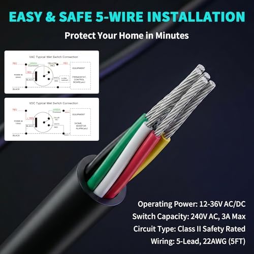 HVAC Flood Sensor Water Leak Detector with Internal Audible Alarm, 12-30V AC/12-36V DC 3A High Load 5-Wire Condensate Overflow Switch for Primary/Secondary Drain Pans, Mini-Splits & Furnaces, ETL - Image 6