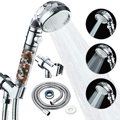 Filtered Shower Head with Purifying Beads – 3 Function High Pressure Handheld Shower for Hard Water – Removes Chlorine & Impurities, Softens Skin/Hair – On/Off Switch, Adjustable Bracket & Hose by KAIREY