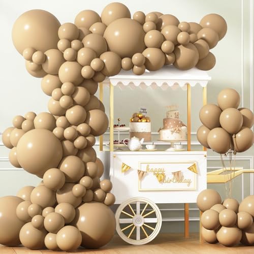 APLANET 150pcs Vanilla Brown Balloons Different Sizes 18 12 10 5 Inch Boho Light Brown for Birthday Wedding Anniversary Baby Shower Party Supplies, Arch Kit Decoration by ZJHAI