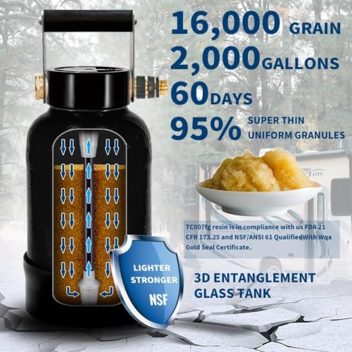 Filterelated RV Water Softener, 20000 Grain Portable, 3/4 Brass Fitting - Image 3