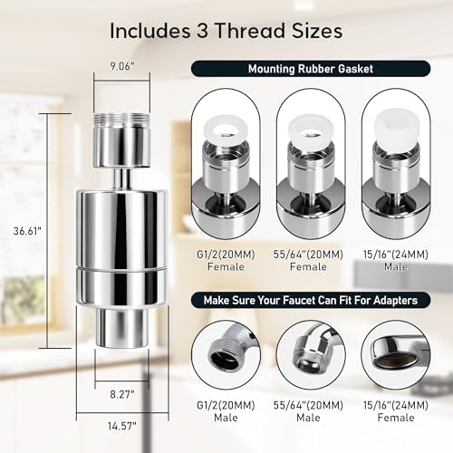 360° Twist Faucet Aerator, 304 Stainless Steel Water Filter for Sink Faucet, Reduces Heave Metal,Chlorine for Tap Water, Universal Filter Faucet for Kitchen & Bathroom, 7 Replacement Filters - Image 6