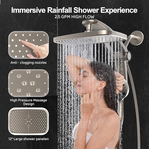 12-Inch High Pressure Rain Shower Head with Handheld Spray Combo, Magnetic - Image 4