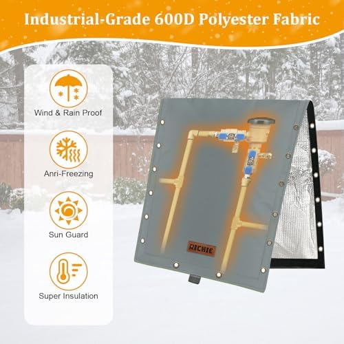 RICHIE 3-Way Opening Backflow Preventer Cover (5°F) Heavy-Duty 5-Layer Insulated Enclosure, All-Weather Protection for Outdoor Pipe, Irrigation Sprinkler Valve, Well Water Pump, 80" W x 50" H Grey - Image 5