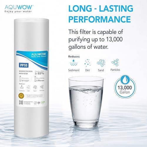 PP10 5 Micron 2.5" x 10" Filter Set – Sediment Replacement Cartridges for Whole House Water Filtration Systems, Universal Standard PP Filters (6, 10 x 2.5) - Image 2