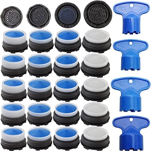 TIHOOD 24PCS Faucet Aerators with 4PCS Faucet Aerator Key Removal Wrench, Water Saving Flow Restrictor Set Replacement Part, for Bathroom or Kitchen Sink, Male Threads 16.5 18.5 21.5 24 by Tihood