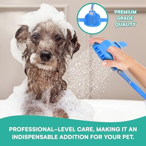 Black Rhino Dog Shower Attachment 2-in-1 Sprayer and Scrubber - Slip on Dog Wash with Hose and Shower Attachment - Indoor/Outdoor Pet Bathing and Grooming - Fast and Easy at Home Dog Cleaning, Blue - Image 2