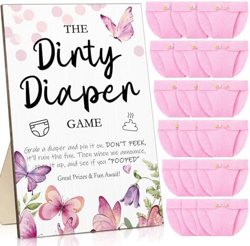 Roowest 51 Pcs Dirty Diaper Baby Shower Games, Pink Butterfly by Roowest