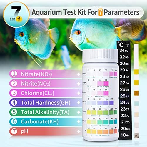 Umlecoa 7 in 1 Aquarium Test Kit for Freshwater and Saltwater - 125 Aquarium Test Strips with Test Tube & Thermometer - Fast & Accurate Water Testing Strips for Aquarium/Pond/Pool - Image 2