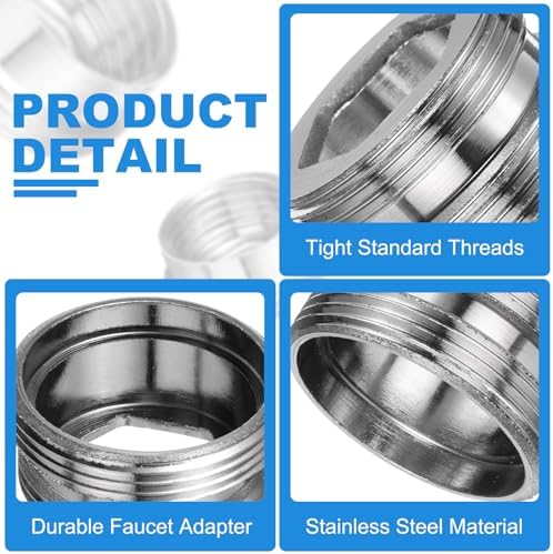 uxcell 3Pcs Faucet Adapter Kit, Male 0.77in to Male 0.85in Kitchen Sink Stainless Steel Tap Aerator Adapter Set to Connect Garden Hose, Water Filter, Standard Hose Diverter - Image 3