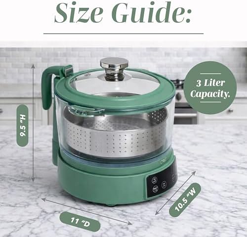 COOK WITH COLOR Glass Mini Low Carb Rice Cooker – Holds 2 Cups Raw/Makes 6 Cups Cooked with Auto Lift Filter Basket, Hotpot & Steamer for Rice, Grains, Digital Panel with Keep Warm, Dark Sage - Image 3