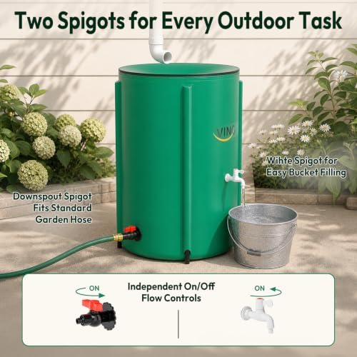 VINGLI 66 Gallon Collapsible Rain Barrel, Portable Water Storage Tank, Rainwater Collection System Downspout, Water Catcher Container with Filter Spigot Overflow Kit - Image 6