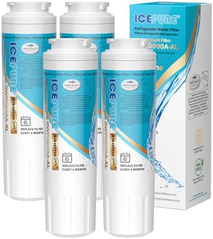 ICEPURE Alkaline UKF8001 Refrigerator Water Filter Replacement for Whirlpool EDR4RXD1, EveryDrop Filter 4, Maytag UKF8001, 4396395, UKF8001P, UKF8001AXX, RFC0900A, UKF8001AXX-200, Enhances PH, 4 Pack by ICEPURE