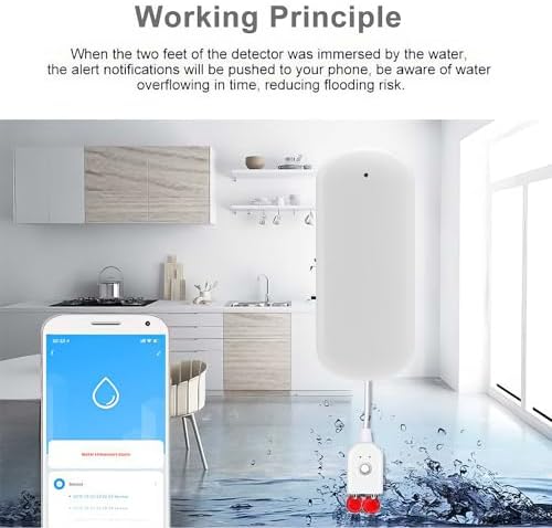 Ufairy UJV WiFi Water Sensor Water Leak Detector with App Alerts, for Smart Life and Tuya Smart App Alexa Google Home Compatible No Hub Required - Image 3