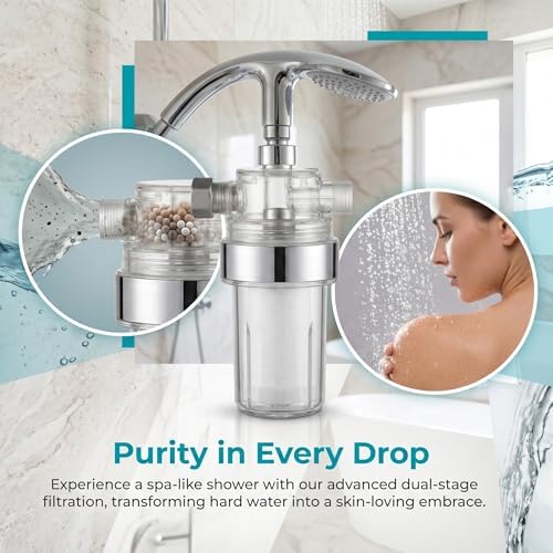 Shower Filter for Hard Water, Universal Inline Shower Head Filter with 3 Replacement PP Filters, Water Softener - Image 2