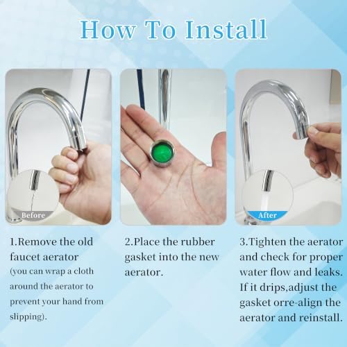 16PCS Faucet Aerator Replacement Kit, 12 Pack Insert Aerators, 2 Pack M24 (15/16") & 2 Pack M22 (55/64") Brass Aerators, Flow Restrictor with M24 Wrench for Kitchen & Bathroom Faucets - Image 6