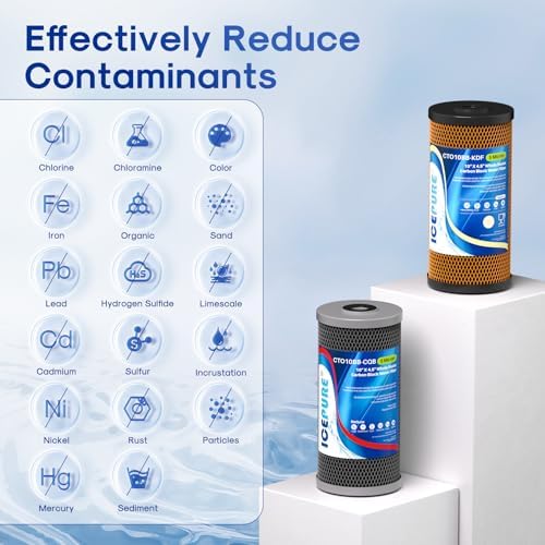 ICEPURE 2-Stage 10" x 4.5" Whole House Carbon Water Filter Set, KDF Heavy Metal Removal Cartridge and Lead Removal Cartridge Replacement for WFHDC8001, CB-BB-10, FXHTC, Pack of 1 - Image 2