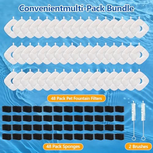 96 Pcs Cat Water Fountain Replacement Filters-48 Pack Cat Fountain Filters with 48 Pack Sponges, Compatible with VEKEN 95oz/2.8L, 67oz/2L, 135oz/4L Pet Drinking Fountain - Image 3