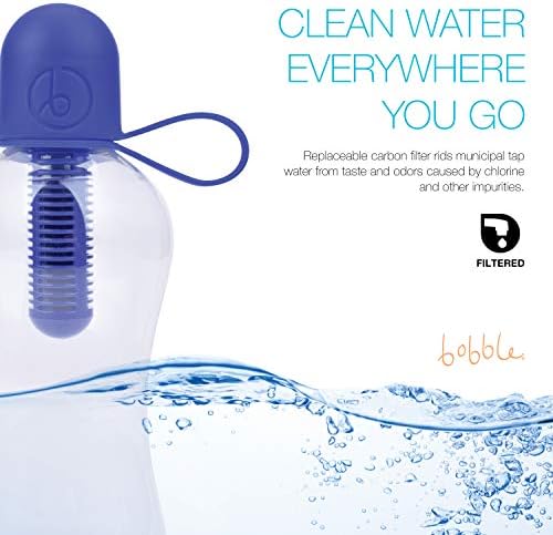 Bobble Classic Water Bottle, Filtered Water, BPA-Free Reusable Bottle, Soft Touch Carry Cap with Replaceable Carbon Filter for Sustainable Water and Hydration 18.5 oz (Navy Blue) - Image 2
