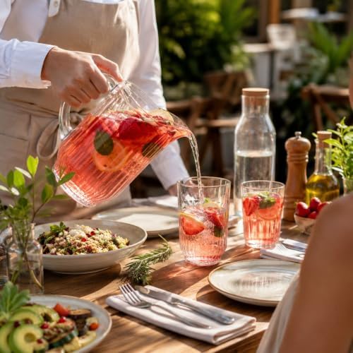 Restaurantware 60 oz Clear Plastic Water Pitcher, Ribbed Carafe, 1 Count - Image 5