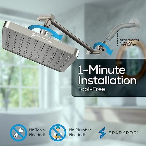 SparkPod Square Rain Shower Head with Extension Arm - Height Adjustable Shower Head with High Pressure Performance - Easy 1-Minute Installation (8" Square, Elegant Brushed Nickel) - Image 6
