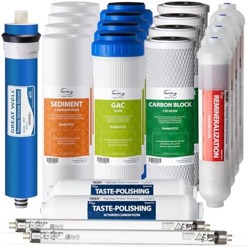 iSpring F21KU75 NSF Certified 2-Year Reverse Osmosis Water Filter Replacement Cartridge Set for 7-Stage 75 GPD RO Water Filtration Systems w/Alkaline Mineral & UV Filters, 21 Piece by iSpring