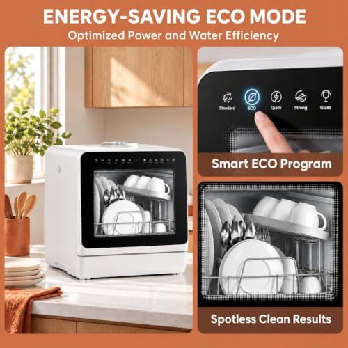 Countertop Dishwasher 5L Tank Water Softener No Hookup,Black Door - Image 7