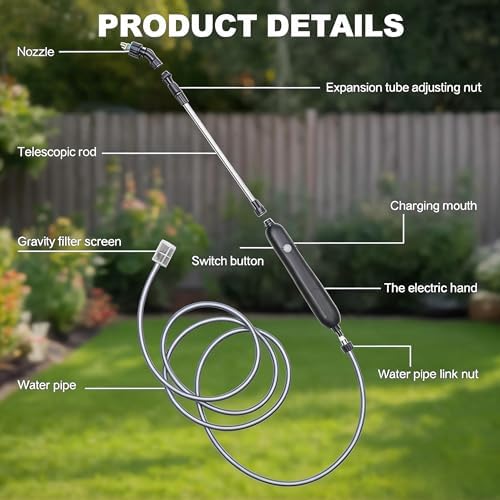 Rechargeable Cordless Pump Sprayer, Electric Watering Wand with 32.8FT Hose 6 Spray Modes Telescopic Wand, Battery Powered Sprayer for Garden Lawn Indoor Outdoor Plant Fertilizer Weed Cleaning - Image 5