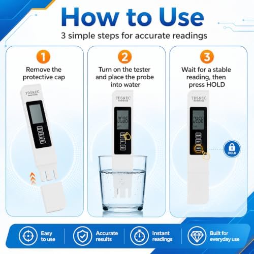 2026 All-New 4 in 1 Digital Water Tester, TDS Meter Digital Water Tester Accurate and Reliable TDS EC & Temperature(°C/°F) Meter, 0-9990PPM Water Tester for Drinking Water Aquariums Swimming Pool (2) - Image 5