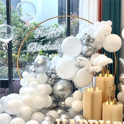 136pcs White and Silver Balloons Garland Arch Kit With Clear Balloons - Image 4