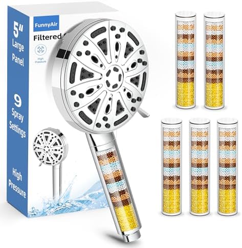 Filtered Shower Head with Handheld, 5 Filters, Hard Water Softener by FunnyAir
