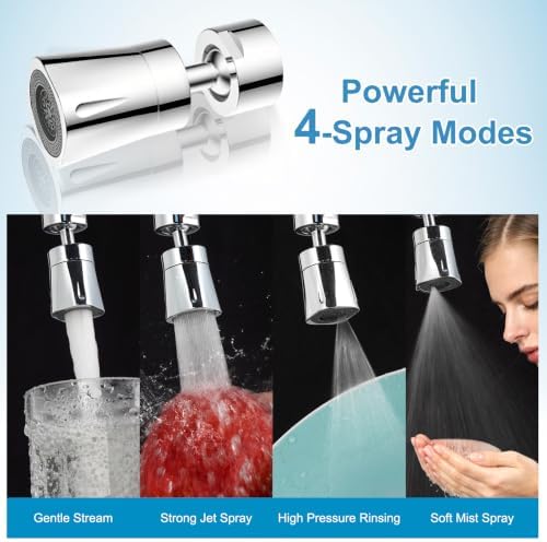 Faucet Aerator 4 Modes, 360° Swivel Faucet Sprayer Head Attachment, Chrome - Image 2
