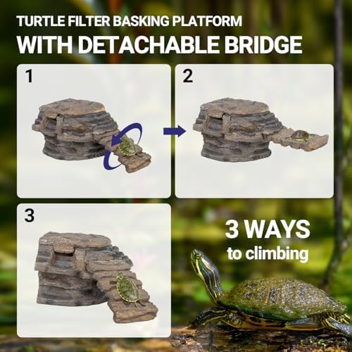 REPTIZOO Turtle Tank Filter, 120GPH Turtle Filter Basking Platform with Detachable Bridge for Climbing Ramps and Diving, Quiet Aquatic Reptile Filter Keeps Water Clean, Terrarium Decor - Image 4