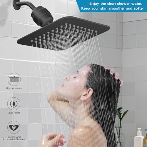 8'' High Pressure Filtered Shower Head Combo 20 Stage Shower Filter for Hard Water, Removes Chlorine & Harmful Substances (Matte Black) - Image 6