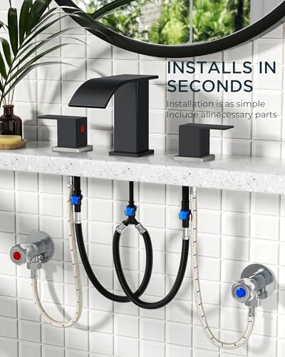 FORIOUS Bathroom Faucet Waterfall 3 Hole 8 Inch Black and Brushed Nickel - Image 5