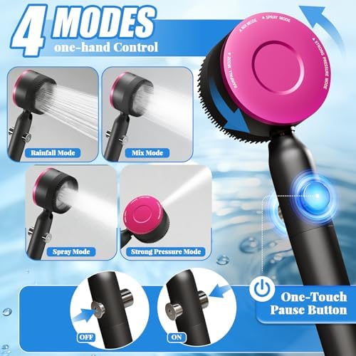 Shower Head, Drops Shower Head High Pressure, Showerhead with Handheld and 3 Filters, 4 Spray Modes & Pause Switch, Silicone Scalp Massager, 59" Hose & Bracket for Hard Water & Pets - Image 5