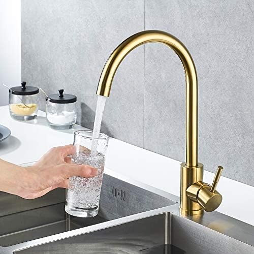 Single Handle High Arc Brushed Gold Kitchen Faucet Stainless Steel Commercial Single Hole Kitchen Sink Faucet,Modern One Hole Bar Sink Faucet(Brushed Gold) - Image 2