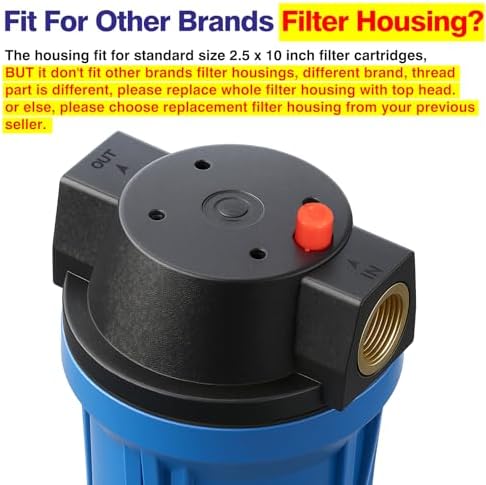 Geekpure 10-Inch Whole House Slim Water Filter Housing for 2.5" x 10" Filter - 3/4" NPT Brass Port - with Air Relief Valve-Blue-Pack of 3 - Image 4
