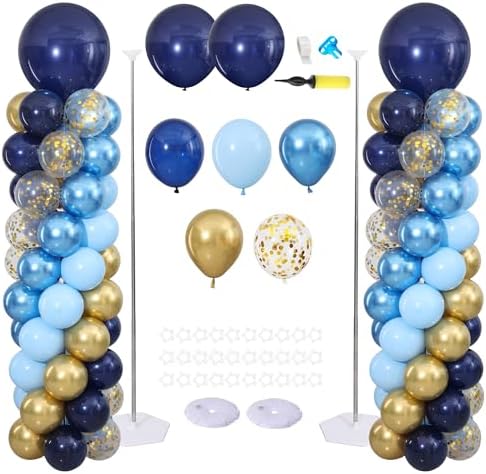 Navy Blue and Gold Balloon Column Stand Kit Set of 2 for Floor by ZyloonDecoration