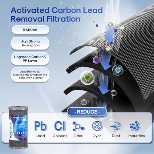 ICEPURE 2-Stage 10" x 4.5" Whole House Carbon Water Filter Set, Activated Carbon and Lead Remove Cartridge Replacement for WFHDC8001, CB-BB-10, FXHTC, GXWH40L, GXWH35F, Pack of 1 - Image 5