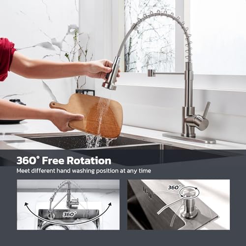 WEWE Kitchen Faucet with Soap Dispenser, Stainless Steel, Brushed Nickel - Image 5