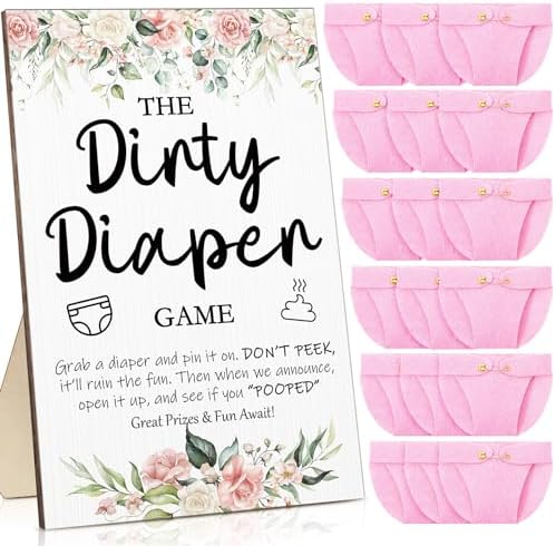 Roowest 51 Pcs Dirty Diaper Baby Shower Games, Pink Flower by Roowest