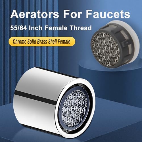 Bathroom Faucet Aerator, 2.2 GPM Kitchen Sink Aerator, Made of Solid Brass and Stainless Steel Filter, 55/64 inch Female Thread Aerators for Faucets Replacement Parts with Gasket - Image 4