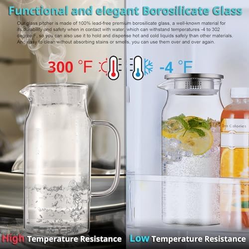 Bivvclaz 3 Pack 2 Liter 68 oz 2.1 Qt Glass Pitcher with Lid and Handle, Water Pitcher for Fridge, Glass Carafe for Hot/Cold Water, Large Iced Tea Jug for Coffee, Juice and Homemade Beverage - Image 5