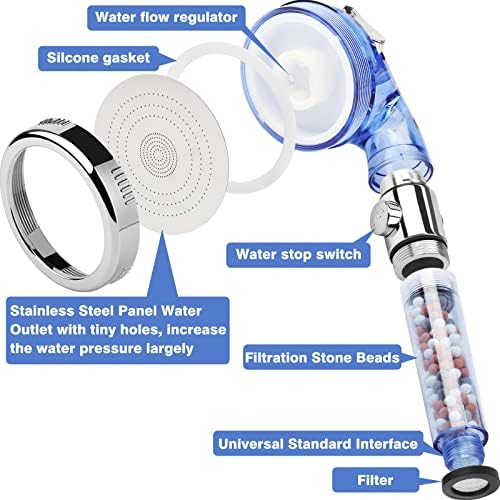 High Pressure Shower Head with Hose, REHAVE Water Saving RV Handheld Shower Head, Shower Sprayer, 3 Mode, Handheld Spray Showerheads for Dry Skin Hair Loss, Purifying Filtration Mineral Stone Beads - Image 5