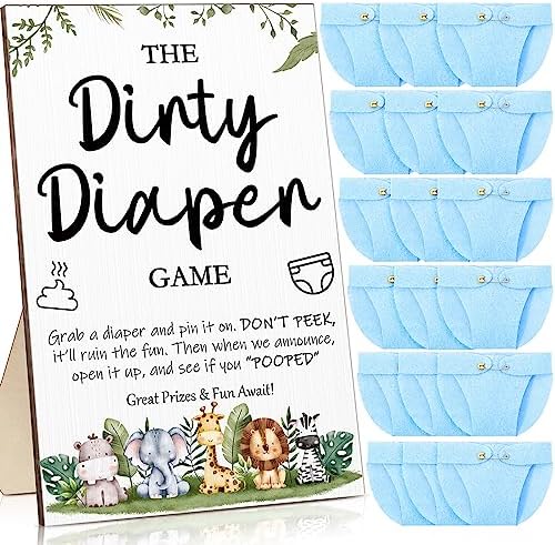 Roowest 51 Pcs Dirty Diaper Baby Shower Games, Animals Blue by Roowest