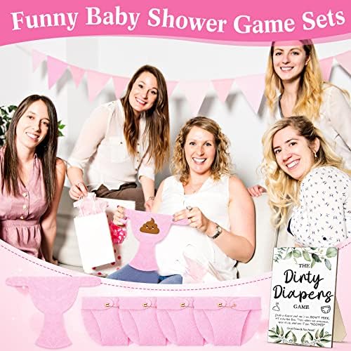 Roowest 51 Pcs Dirty Diaper Baby Shower Games, Greenery Pink - Image 7