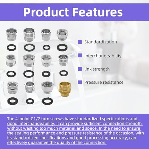 14Pcs Faucet Adapter Kit, Universal G1/2 Brass12-in-1 Multi-Connection Set - Image 3
