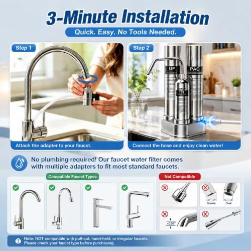 Vortopt F11 Countertop Water Filter System, 3 Stage Filtration, Silvery - Image 6