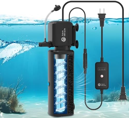 AquaMiracle Aquarium Filter with U - V Light & Filter Sponge, Fish Tank Filter with Timer for Green Water, Turtle Filter with Aeration & Rainfall Mode for Aquarium 20-70 Gallon by AquaMiracle