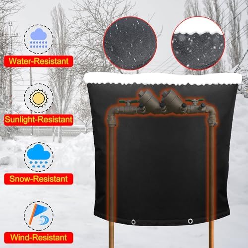 Backflow Preventer Insulation Weatherproof Covers, Pressure Vacuum Breaker Valve Insulated Covers Winter Freeze Protection, Outside Irrigation Sprinkler System Pipe Bag Pouch, 24''W x 24''H - Image 5